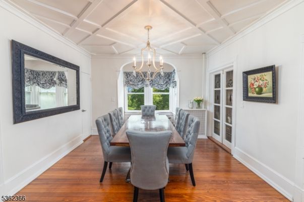 Chandelier, Dining room, Interior, Wood Texture Flooring
