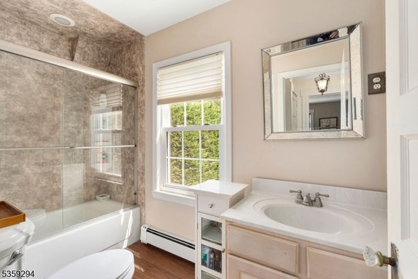 Bathroom, Glass Shower, Interior, Wood Texture Flooring