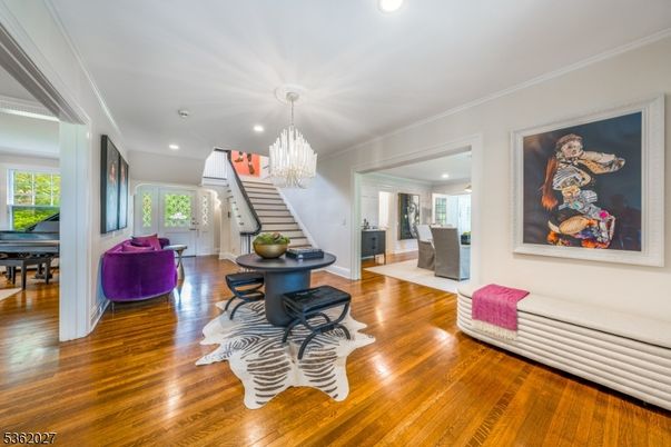 Chandelier, Interior, Piano, Recessed Lighting, Wood Texture Flooring