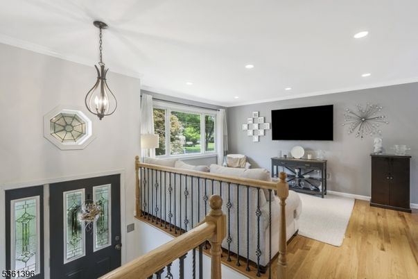 Interior, Living room, Pendant Lights, Recessed Lighting, Wood Texture Flooring