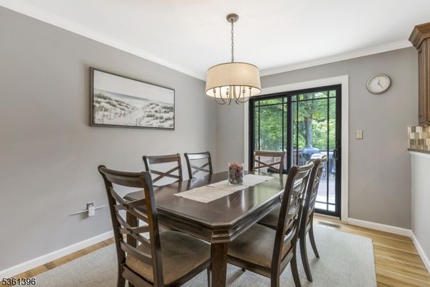 Chandelier, Dining room, Interior, Wood Texture Flooring