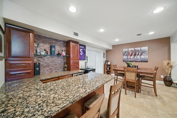 Dining room, Interior, Recessed Lighting, Stone Walls