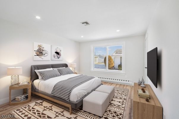 Bedroom, Interior, Recessed Lighting, Wood Texture Flooring