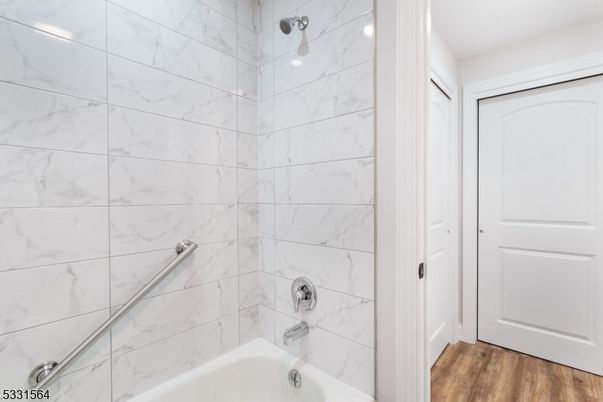 Bathroom, Interior, Marble Walls, Wood Texture Flooring