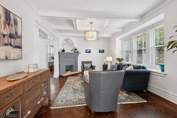 Fireplace, Interior, Living room, Pendant Lights, Wood Texture Flooring