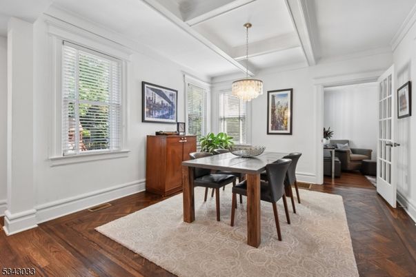 Chandelier, Dining room, Interior, Wood Texture Flooring