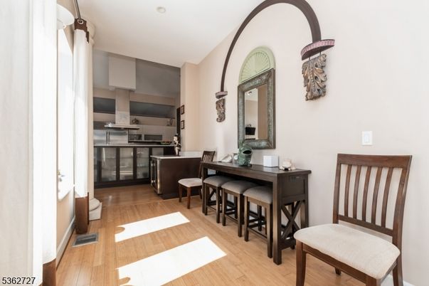 Dining room, Interior, Kitchen, Stainless Steel Appliances, Wood Texture Flooring