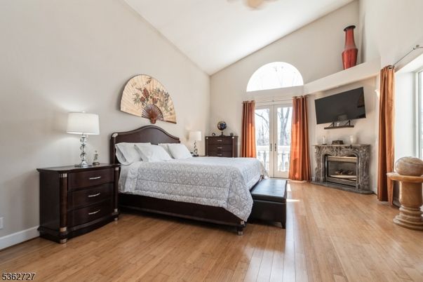Bedroom, Fireplace, Interior, Wood Texture Flooring