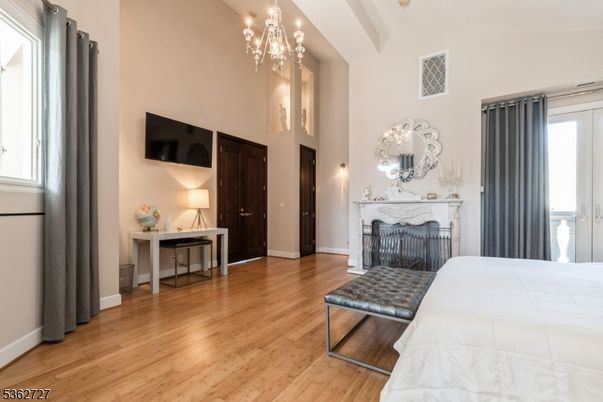 Bedroom, Fireplace, Interior, Wood Texture Flooring