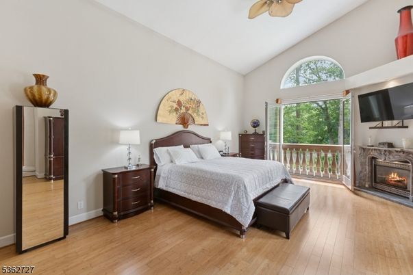 Bedroom, Fireplace, Interior, Wood Texture Flooring