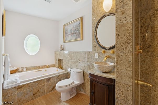 Bathroom, Glass Shower, Interior, Wood Texture Flooring