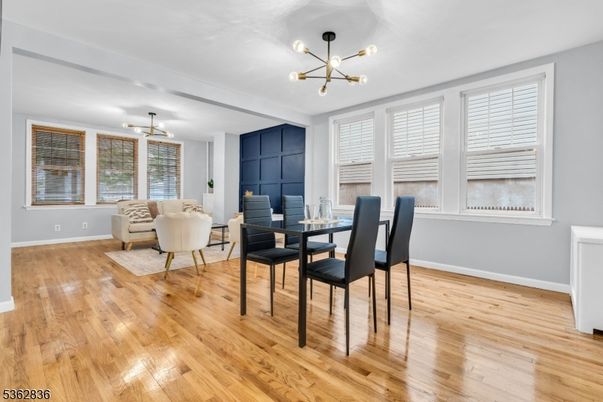 Dining room, Interior, Living room, Pendant Lights, Wood Texture Flooring