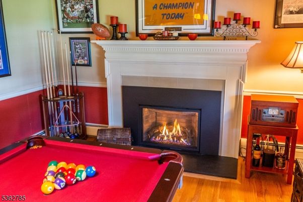 Billiard Table, Fireplace, Game Room, Interior, Wood Texture Flooring