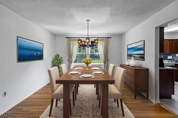 Chandelier, Dining room, Interior, Wood Texture Flooring