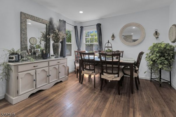 Dining room, Interior, Recessed Lighting, Wood Texture Flooring