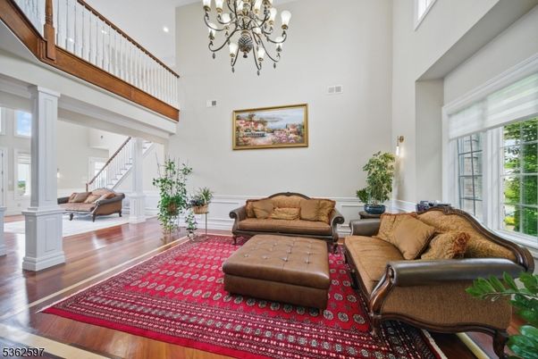Chandelier, Interior, Living room, Recessed Lighting, Wood Texture Flooring