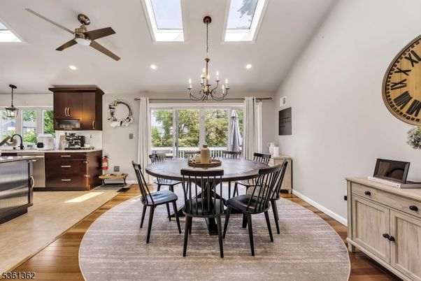 Chandelier, Dining room, Interior, Kitchen, Recessed Lighting, Wood Texture Flooring