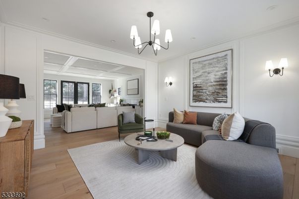 Chandelier, Interior, Living room, Wood Texture Flooring