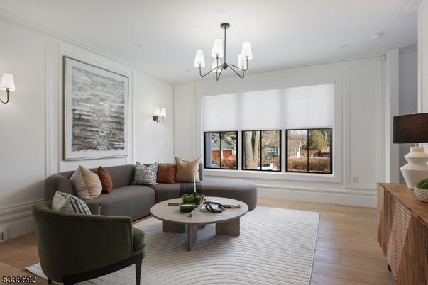 Chandelier, Interior, Living room, Wood Texture Flooring