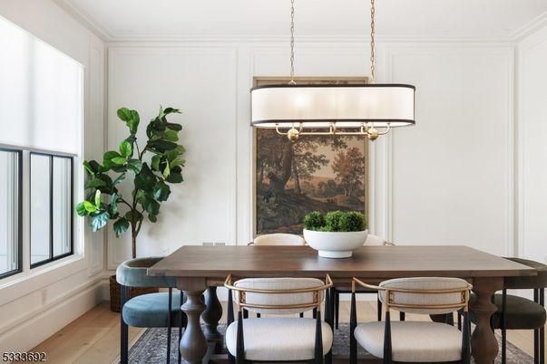 Dining room, Interior, Pendant Lights, Wood Texture Flooring