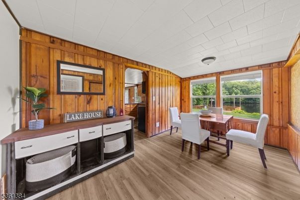 Dining room, Interior, Wood Texture Flooring, Wooden Walls
