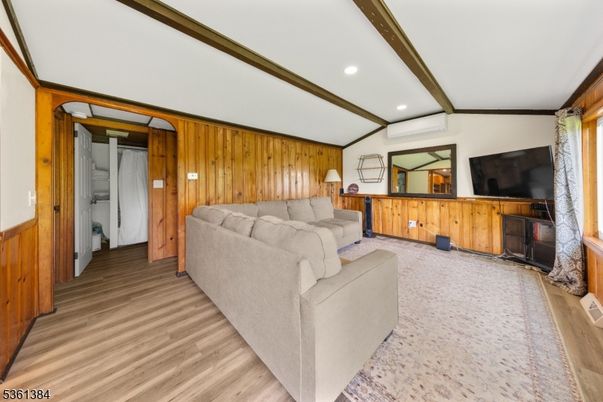 Interior, Living room, Recessed Lighting, Wood Texture Flooring, Wooden Walls