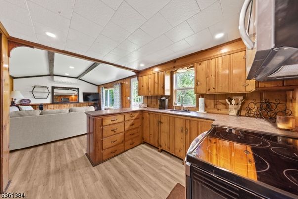Interior, Kitchen, Living room, Recessed Lighting, Wood Texture Flooring