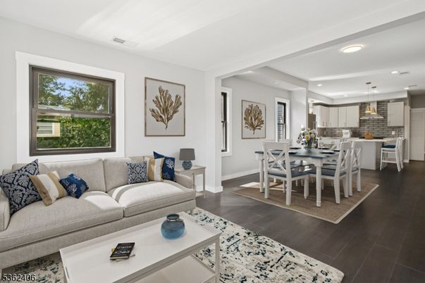 Dining room, Interior, Kitchen, Living room, Pendant Lights, Recessed Lighting, Wood Texture Flooring