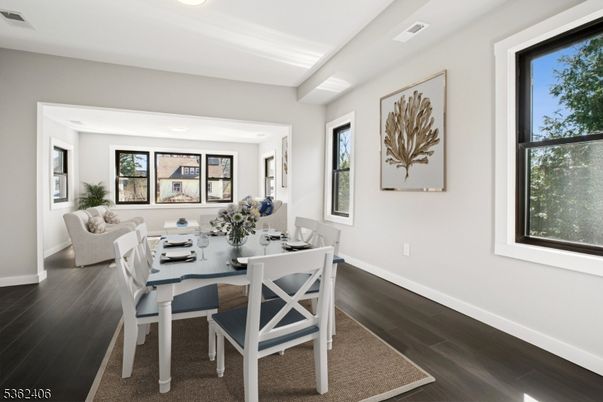 Dining room, Interior, Recessed Lighting, Wood Texture Flooring