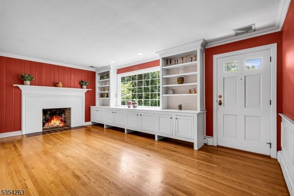 Fireplace, Interior, Recessed Lighting, Wood Texture Flooring