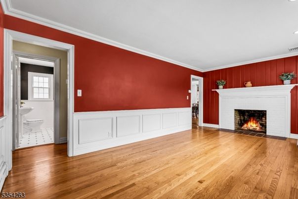 Empty room, Fireplace, Interior, Recessed Lighting, Wood Texture Flooring
