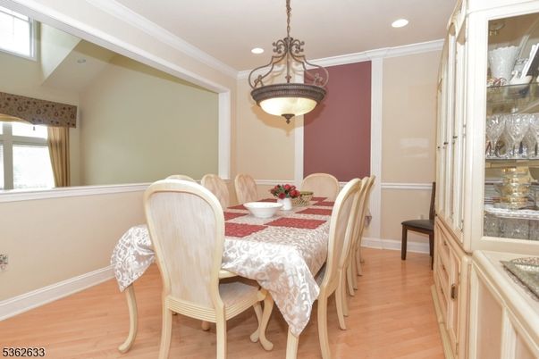 Dining room, Interior, Pendant Lights, Recessed Lighting, Wood Texture Flooring