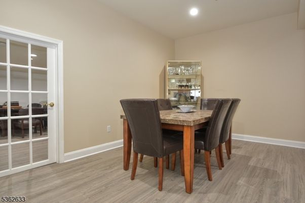 Dining room, Interior, Recessed Lighting, Wood Texture Flooring