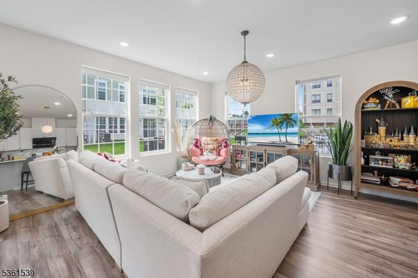 Interior, Living room, Pendant Lights, Recessed Lighting, Wood Texture Flooring