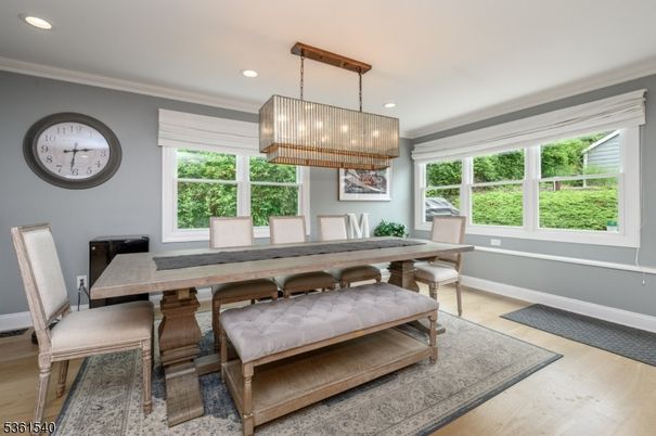 Chandelier, Dining room, Interior, Recessed Lighting, Wood Texture Flooring