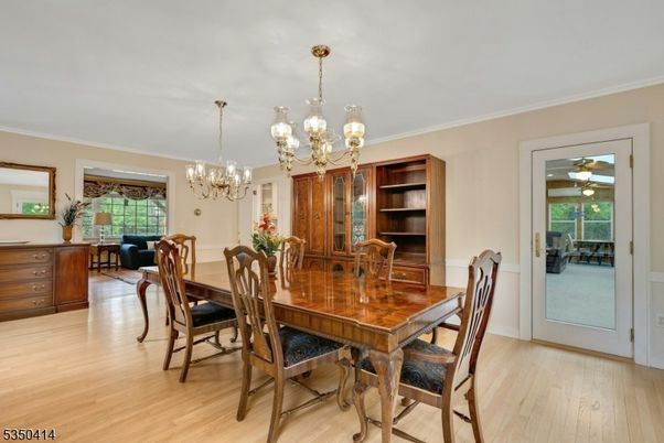 Chandelier, Dining room, Interior, Wood Texture Flooring