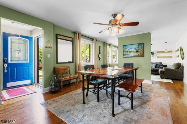 Dining room, Interior, Pendant Lights, Wood Texture Flooring