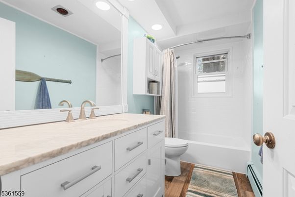 Bathroom, Interior, Recessed Lighting, Wood Texture Flooring