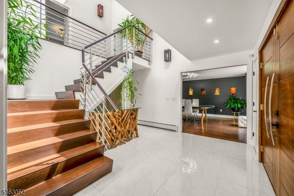 Dining room, Interior, Marble, Recessed Lighting, Wood Texture Flooring