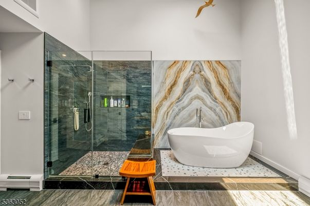 Bathroom, Free Standing Baths, Glass Shower, Interior, Marble