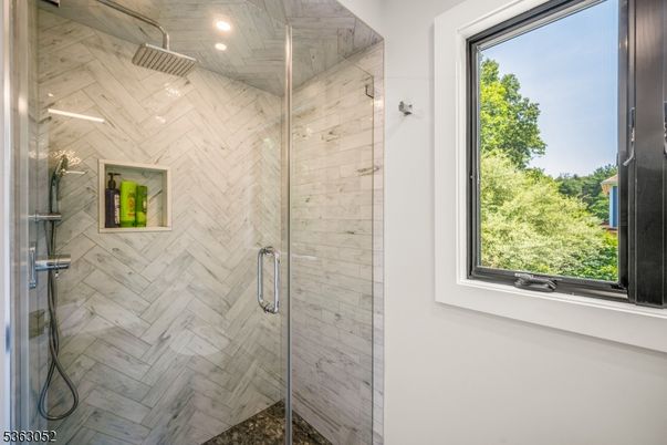 Bathroom, Glass Shower, Interior, Marble Walls, Recessed Lighting
