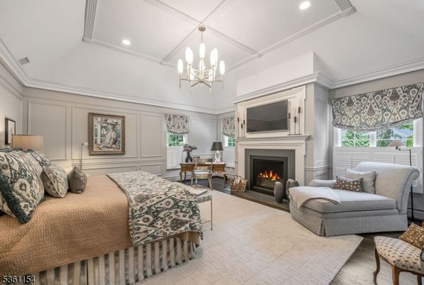 Bedroom, Chandelier, Fireplace, Interior, Recessed Lighting