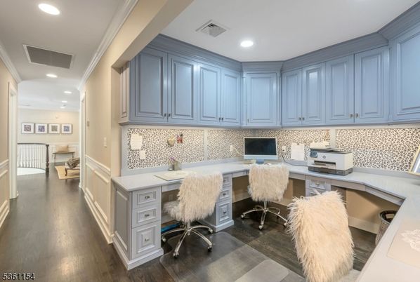 Home Office, Interior, Recessed Lighting, Wood Texture Flooring