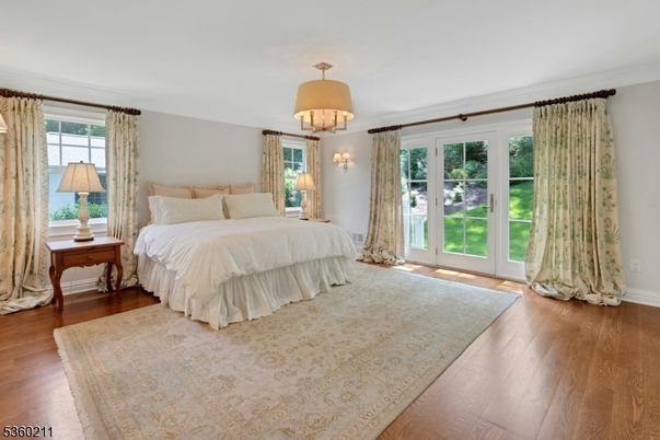 Bedroom, Chandelier, Interior, Wood Texture Flooring