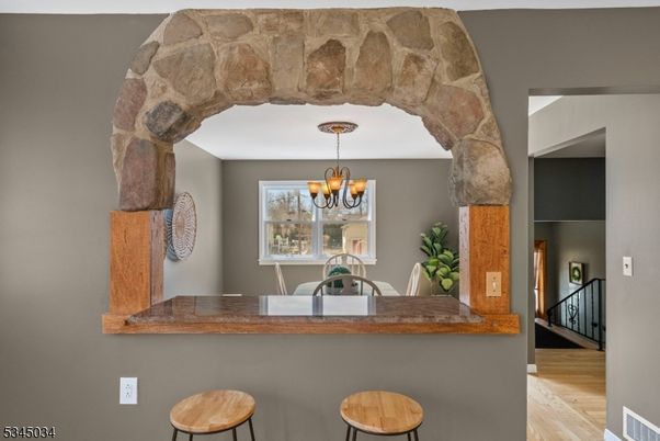 Chandelier, Interior, Stone Walls, Wood Texture Flooring