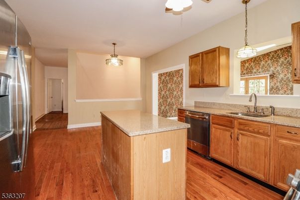 Interior, Kitchen, Pendant Lights, Stainless Steel Appliances, Wood Texture Flooring