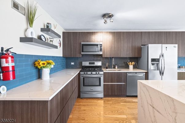 Interior, Kitchen, Stainless Steel Appliances, Wood Texture Flooring