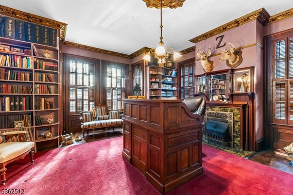Fireplace, Home Office, Interior, Pendant Lights