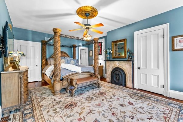 Bedroom, Fireplace, Interior, Wood Texture Flooring
