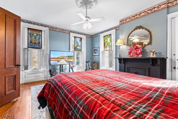Bedroom, Fireplace, Interior, Wood Texture Flooring
